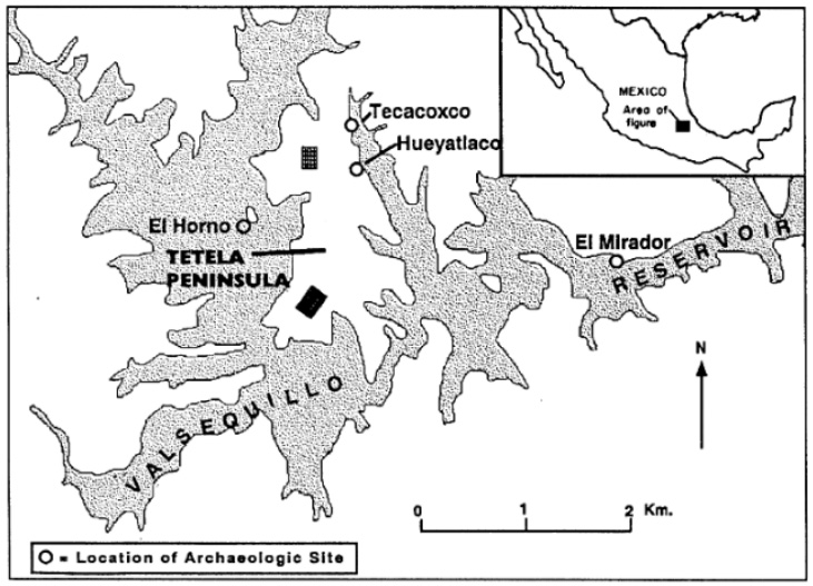 Carte du site archéologique de Hueyatlaco